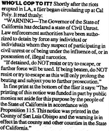 Newspaper article, column one